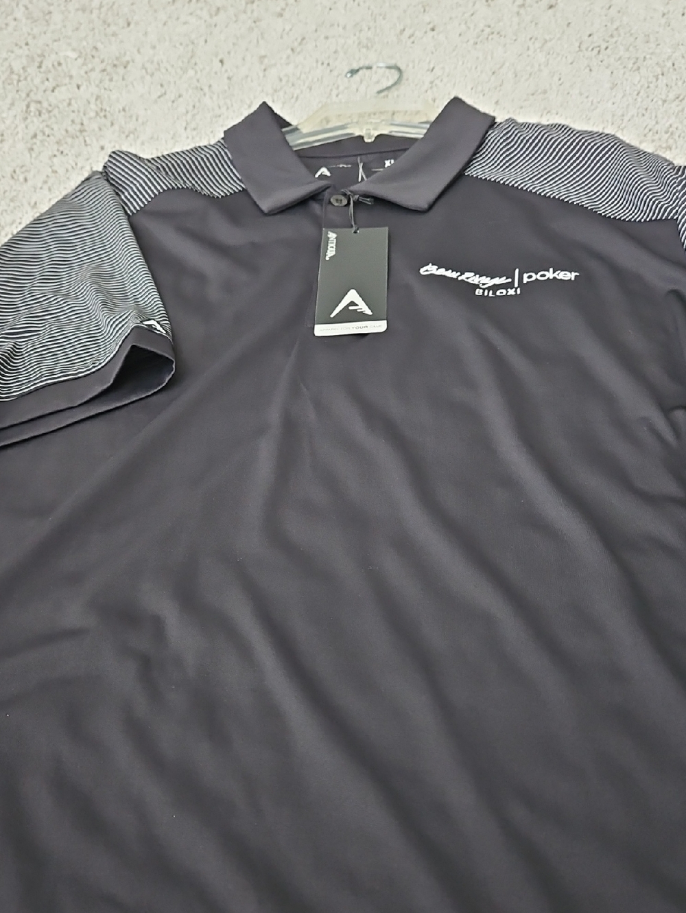 Antigua Black Polo with Striped Shoulder Panels